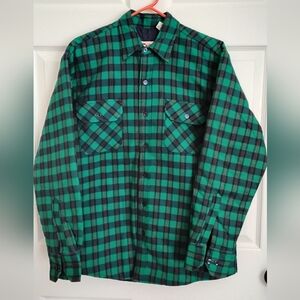 Green and Black Flannel Plaid Quilted Lining Men's Shacket